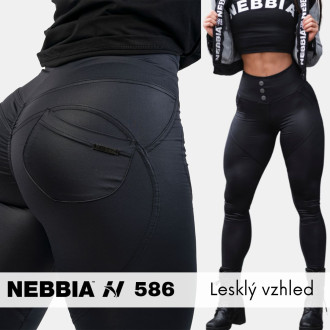 NEBBIA - Bubble Butt legíny s vysokým pasem GLOSSY 586 (black)