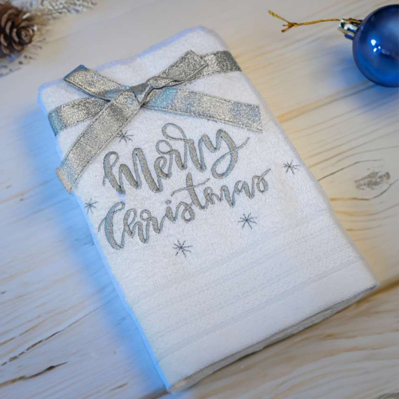 Bílý vánoční ručník MERRY CHRISTMAS (OLXMAS07)