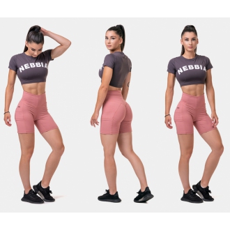 NEBBIA - Crop Top s krátkým rukávem Sporty HERO 584 (marron)