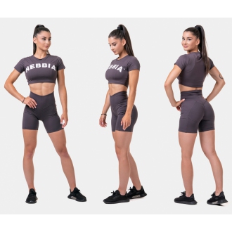 NEBBIA - Crop Top s krátkým rukávem Sporty HERO 584 (marron)