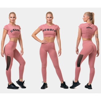 NEBBIA - Sportovní Crop Top s krátkým rukávem 584 (old rose)