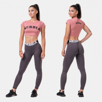 NEBBIA - Sportovní Crop Top s krátkým rukávem 584 (old rose)