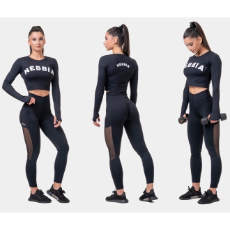 NEBBIA - Sportovní crop top s dlouhým rukávem 585 (black)