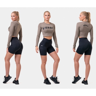 NEBBIA - Fitness crop top s dlouhým rukávem 585 (mocha)