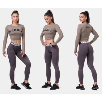 NEBBIA - Fitness crop top s dlouhým rukávem 585 (mocha)