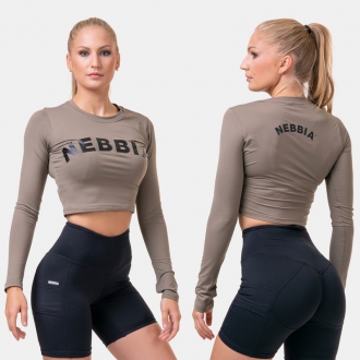 NEBBIA - Fitness crop top s dlouhým rukávem 585 (mocha)