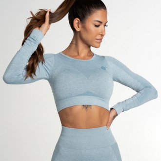 Gym Glamour - Sportovní crop top s dlouhým rukávem FUSION BLUE (SS21-GGCFBL/352)