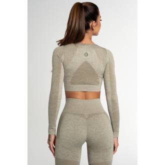 Gym Glamour - Fitness crop top s dlouhým rukávem FUSION KHAKI (SS21-GGCFK/349)