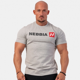 NEBBIA - Pánské fitness tričko Red "N" 292 (light grey)