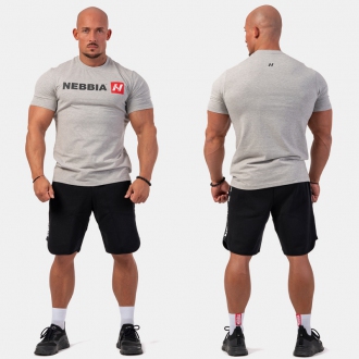 NEBBIA - Pánské fitness tričko Red "N" 292 (light grey)