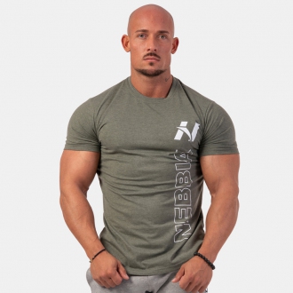 NEBBIA - Fitness tričko pánské Vertical Logo 293 (khaki)