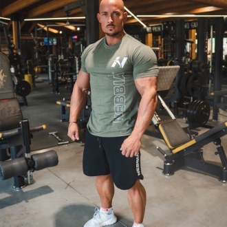 NEBBIA - Fitness tričko pánské Vertical Logo 293 (khaki)