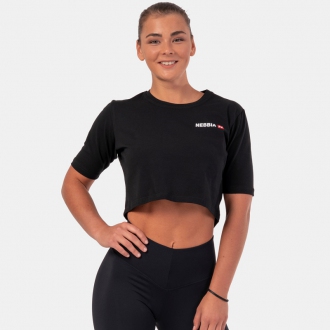 NEBBIA - Crop top na cvičení Minimalist Logo 600 (black)