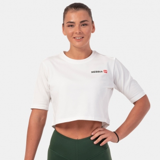 NEBBIA - Crop top tričko Minimalist Logo 600 (cream)