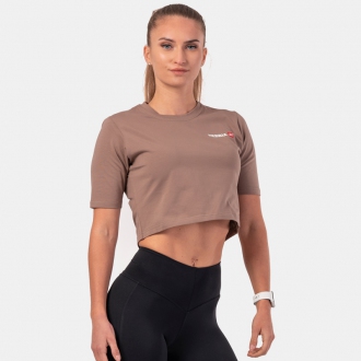 NEBBIA - Sportovní crop top Minimalist Logo 600 (brown)