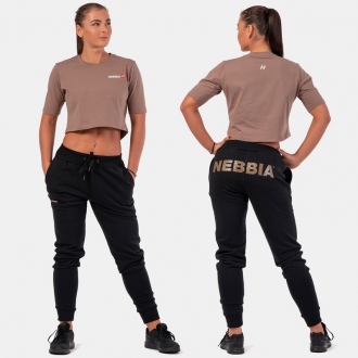 NEBBIA - Sportovní crop top Minimalist Logo 600 (brown)