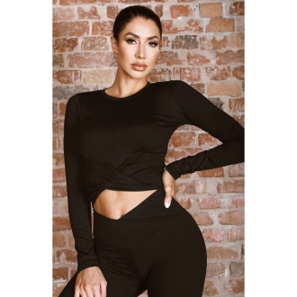 NDN - Černý crop top s dlouhým rukávem SAVA X144