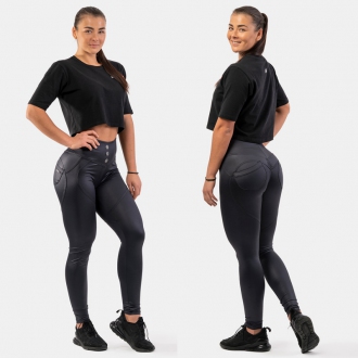 NEBBIA - Bubble Butt legíny s vysokým pasem GLOSSY 586 (black)