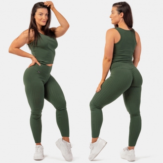 NEBBIA - Legíny high waist z organické bavlny 405 (dark green)