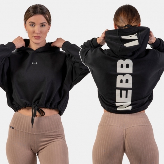 NEBBIA - Volná crop mikina s kapucí ICONIC 421 (black)