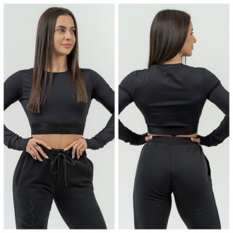 NEBBIA - Sportovní crop top s dlouhým rukávem 839 (black)