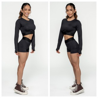 NEBBIA - Sportovní crop top s dlouhým rukávem 839 (black)