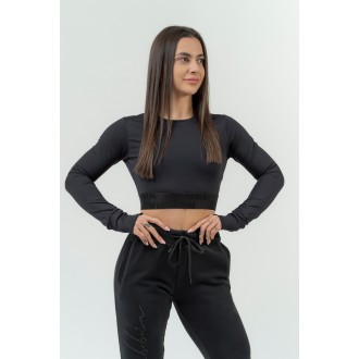 NEBBIA - Sportovní crop top s dlouhým rukávem 839 (black)