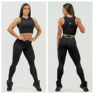 NEBBIA - Fitness crop top s vysokou podporou 842 (black-gold)