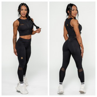 NEBBIA - Fitness crop top s vysokou podporou 842 (black-gold)