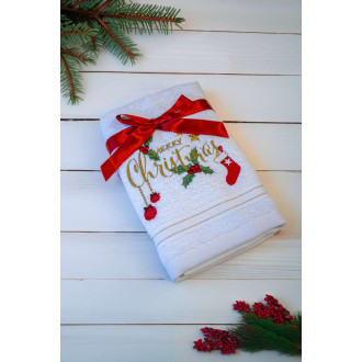 Bílý vánoční ručník MERRY CHRISTMAS (OLXMAS03)