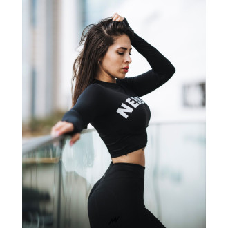NEBBIA - Sportovní crop top s dlouhým rukávem 585 (black)