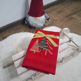 Červený vánoční ručník PINES (OLXMAS01)