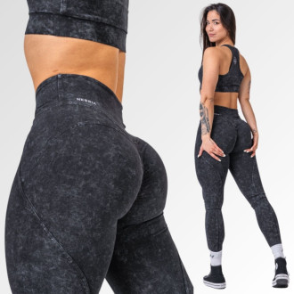 NEBBIA - Washed fitness legíny s vysokým pasem GYM WARRIOR 776 (black)