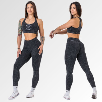 NEBBIA - Washed fitness legíny s vysokým pasem GYM WARRIOR 776 (black)