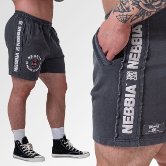 NEBBIA - Washed teplákové šortky LEGEND 786 (black)