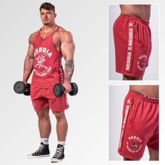 NEBBIA - Washed teplákové šortky LEGEND 786 (red)
