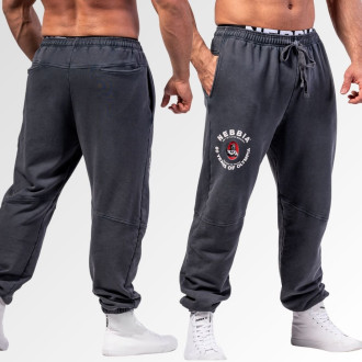NEBBIA - Washed tepláky s kapsami LEGEND 795 (black)