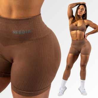 NEBBIA - Bezešvé push-up šortky s vysokým pasem TOTALLY SEAMLESS 304 (brown)
