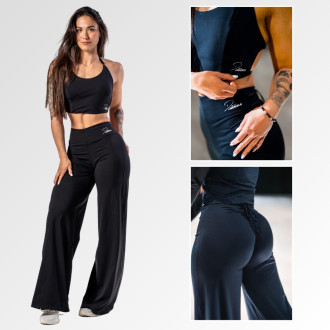 NEBBIA - Deni x NEBBIA Flared kalhoty s vysokým pasem 312 (black)