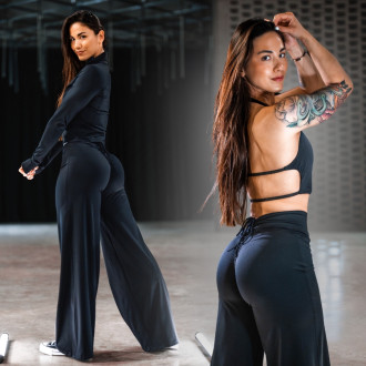 NEBBIA - Deni x NEBBIA Flared kalhoty s vysokým pasem 312 (black)