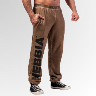 NEBBIA - Washed-off volné baggy tepláky s kapsami GYM BRO 373 (light brown)