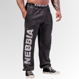 NEBBIA - Washed-off volné baggy tepláky s kapsami GYM BRO 373 (black)