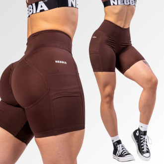 NEBBIA - Fitness šortky s vysokým pasem 575 (dark brown)