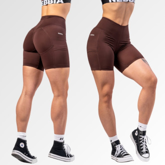 NEBBIA - Fitness šortky s vysokým pasem 575 (dark brown)