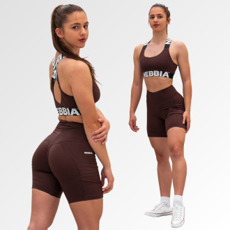 NEBBIA - Fitness šortky s vysokým pasem 575 (dark brown)