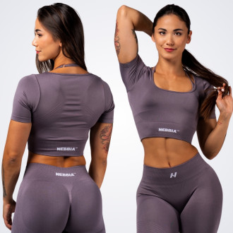 NEBBIA - Tvarující bezešvý crop top FLOW SEAMLESS 499 (dark grey)