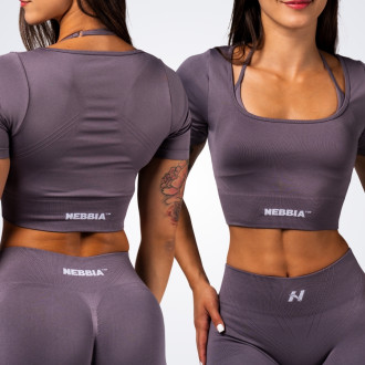 NEBBIA - Tvarující bezešvý crop top FLOW SEAMLESS 499 (dark grey)