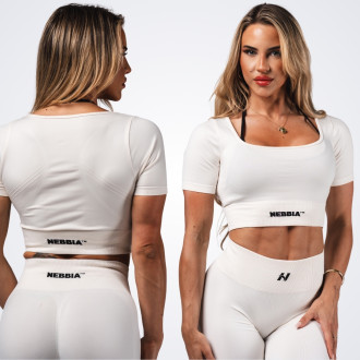 NEBBIA - Tvarující bezešvý crop top FLOW SEAMLESS 499 (cream)