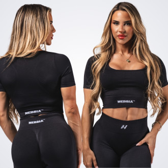 NEBBIA - Tvarující bezešvý crop top FLOW SEAMLESS 499 (black)