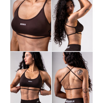 NEBBIA - Open-back sportovní podprsenka POWER 890 (dark brown)